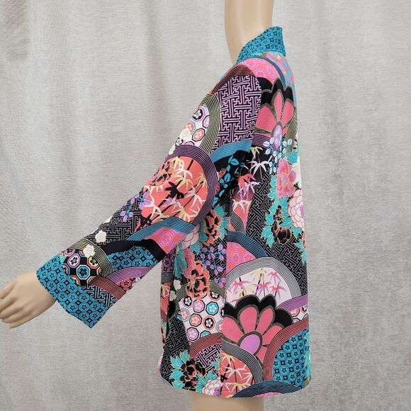 Bob Mackie Wearable Art Colorful Kimono Jacket Duster Cardigan Retro Pattern - Picture 3 of 10